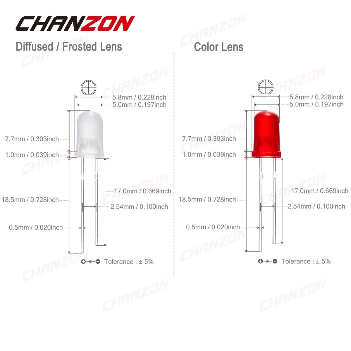 Chanzon 5mm Diffused LED Diode Lamp Light (Pack of 10)