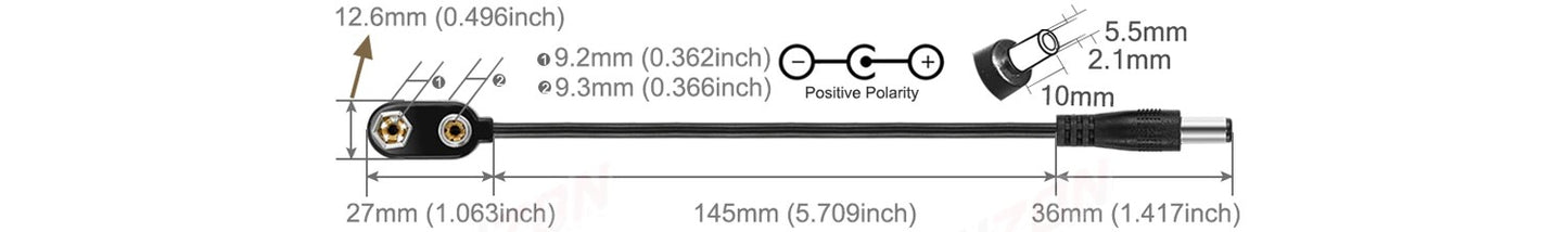 9V Battery Clip (with 2.1mm plug)